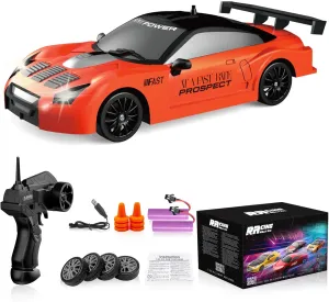Remote Control Car RC Drift Car 2.4GHz 1:24 Scale 4WD 15KM/H High Speed Model Vehicle with LED Lights Drifting Tire Racing Sport Toy Car for Adults Boys Girls Kids Gift 2Pcs Rechargeable Batteries