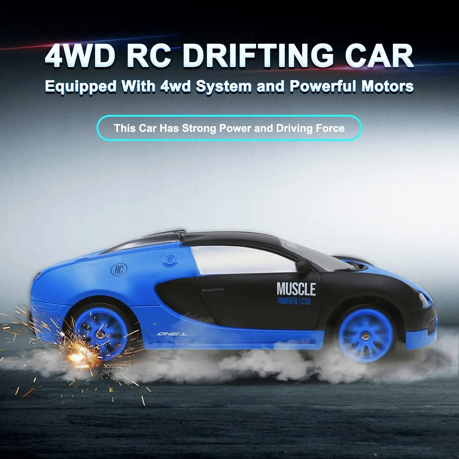 Remote Control Car RC Drift Car 2.4GHz 1:24 Scale 4WD 15KM/H High Speed Model Vehicle with LED Lights Drifting Tire Racing Sport Toy Car for Adults Boys Girls Kids Gift 2Pcs Rechargeable Batteries