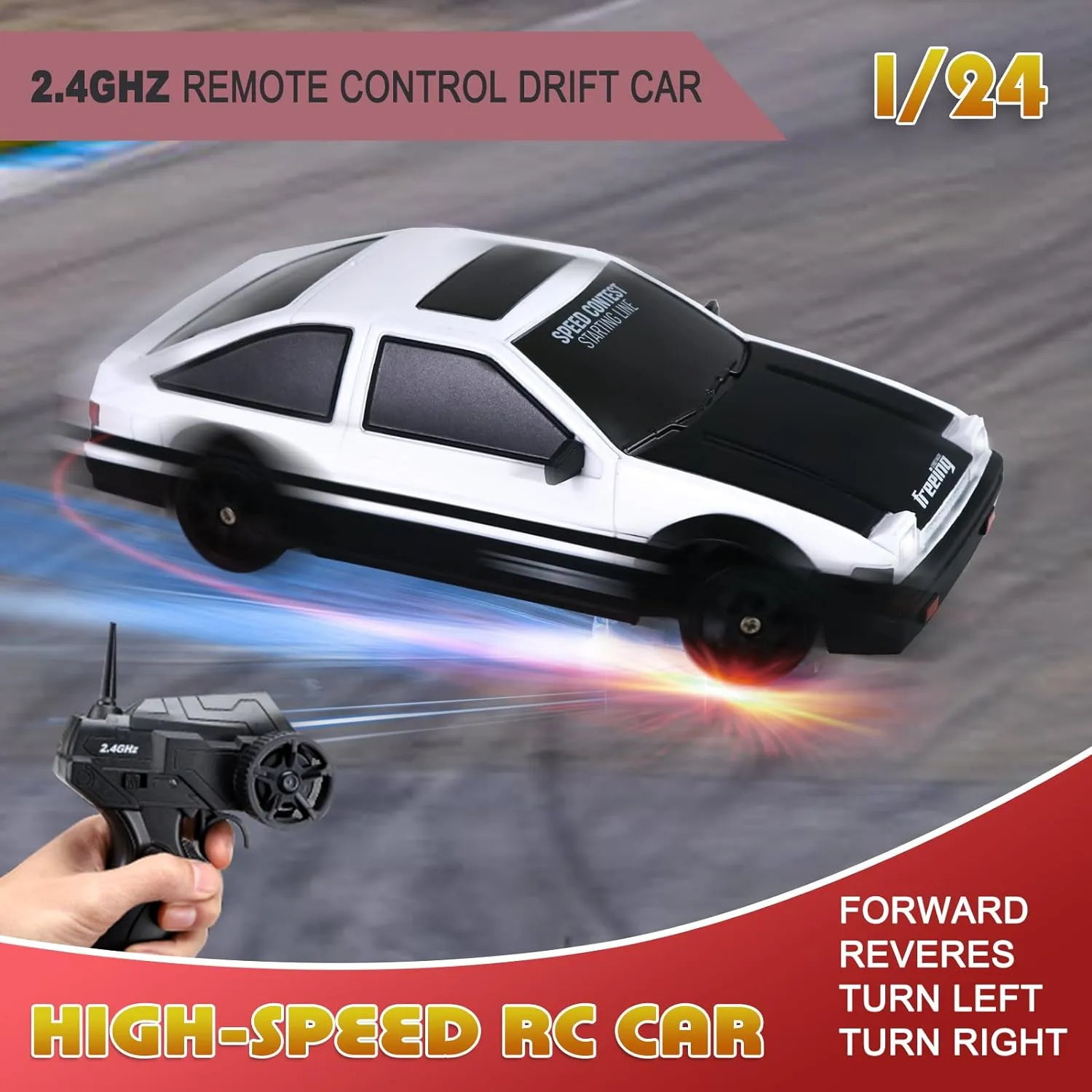 Remote Control Car RC Drift Car 2.4GHz 1:24 Scale 4WD High Speed RC Cars Vehicle with LED Lights Batteries and Drifting Tires Racing Sport Toy Cars for Adults Boys Girls Kids Gift