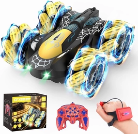 Remote Control Car 2.4Ghz RC Cars with LED Lights Double Sided Off-Road 360°Rotating Roll RC Cars Rechargeable 4WD RC Stunt Car Indoor Outdoor Toys for Boys Girls 6-13 Gifts (Yellow)