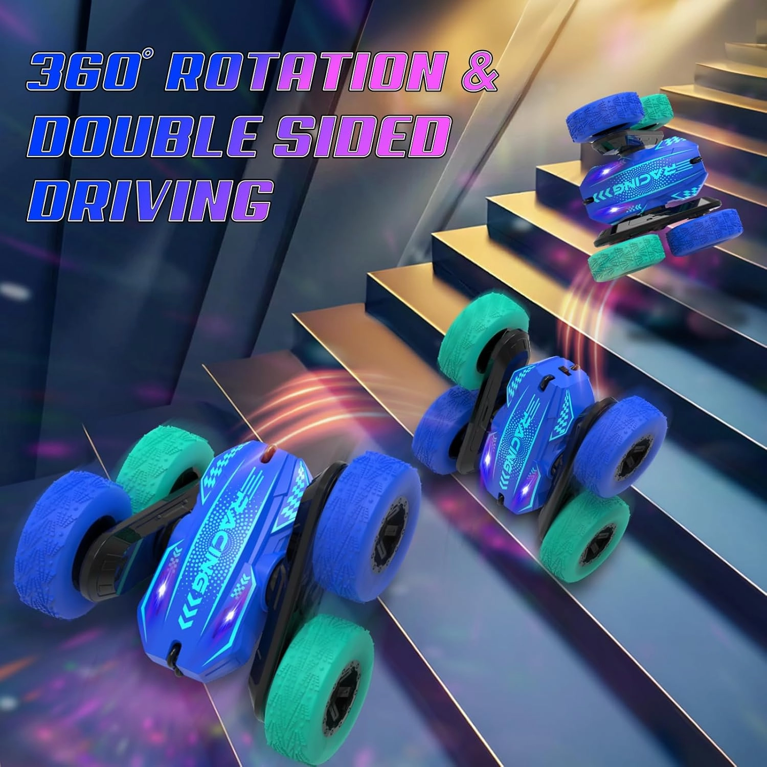 Remote Control Car for Boys 4-7, RC Car for Kids, 360° Stunt Rotating Double-Sided Race Remote Cars with Headlights, Fun Toys Christmas Birthday Gifts for 4-7 8-12 Years Old Boys Girls