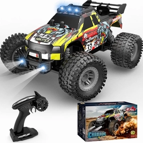 Remote Control Car for Boys & Girls, High-Speed 2.4GHz Monster Truck with Flash LED Lights &Two Rechargeable Batteries for 80 Min of Off-Road Adventure!