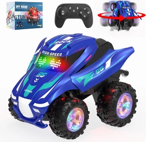 Remote Control Car, RC Cars with Spray, Light & Music, All Terrain Drift Stunt Car 360 Flips Rotating, RC Race Cars Toys for 6 7 8 9 10 11 12 Year Old Boys Girls Gifts (Blue)