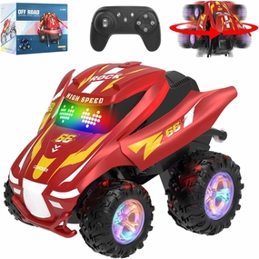 Remote Control Car, RC Cars with Spray, Light & Music, All Terrain Drift Stunt Car 360 Flips Rotating, RC Race Cars Toys for 6 7 8 9 10 11 12 Year Old Boys Girls Gifts (red)