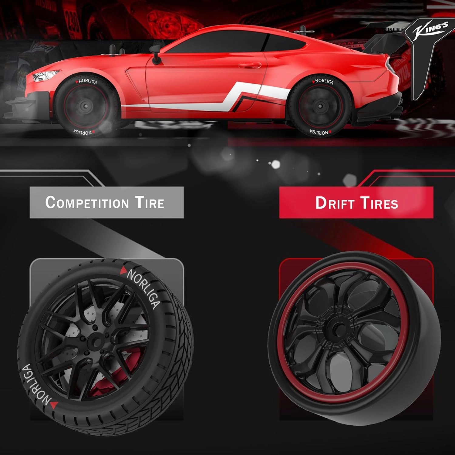 Remote Control Car RC Drift Car 1:16 Scale 4WD RC Vehicle with LED Lights 2.4GHz 30km/h RTR High Speed Racing Sport Toy for Adults Boys Girls Kids Gift 2Pcs Rechargeable Battery