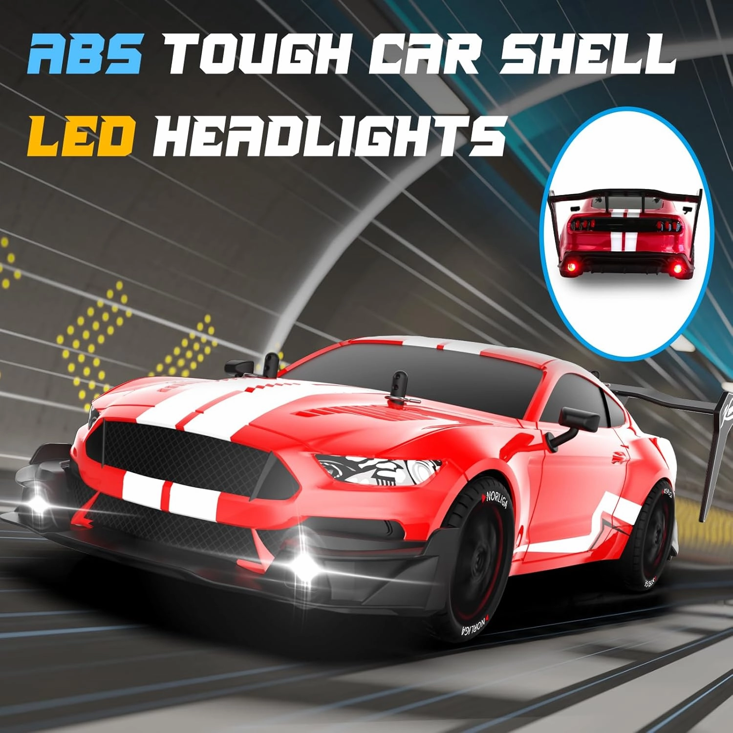 Remote Control Car RC Drift Car 1:16 Scale 4WD RC Vehicle with LED Lights 2.4GHz 30km/h RTR High Speed Racing Sport Toy for Adults Boys Girls Kids Gift 2Pcs Rechargeable Battery