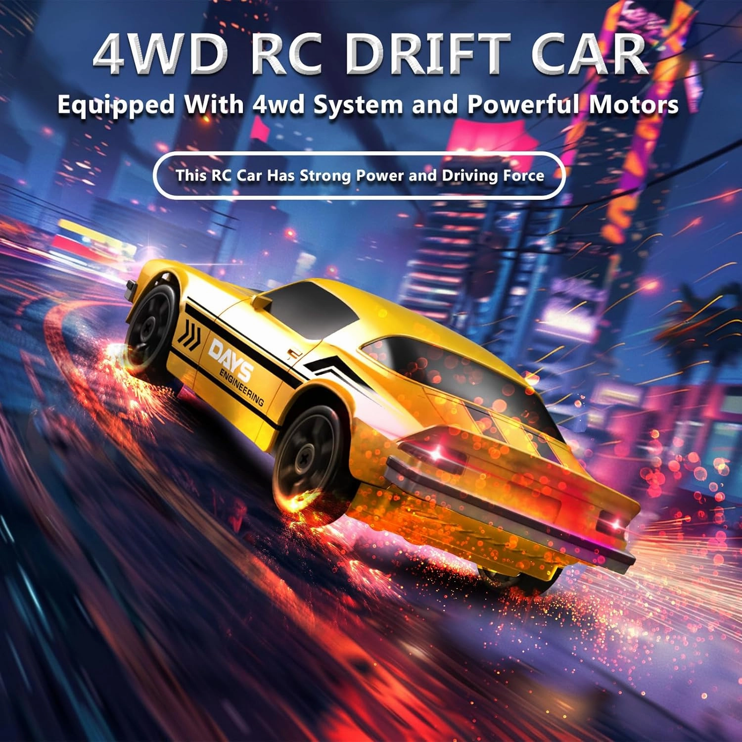 Remote Control Car RC Drift Car 2.4GHz 1:24 4WD 15KM/H High Speed Racing Sport Car with LED Lights Drifting Tire Racing Sport Toy for Adults Boys Girls Kids Gift 2Pcs Rechargeable Batteries