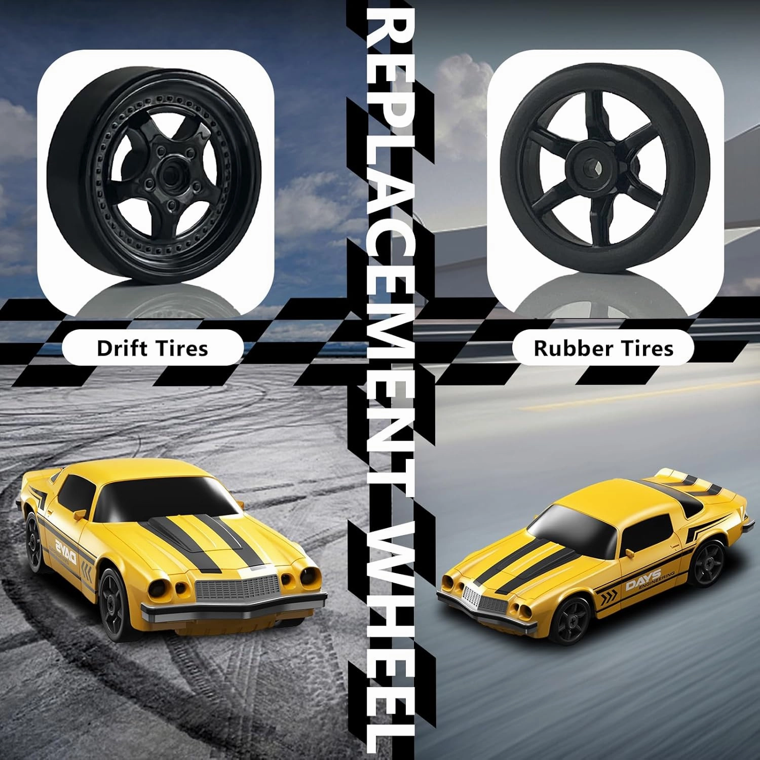 Remote Control Car RC Drift Car 2.4GHz 1:24 4WD 15KM/H High Speed Racing Sport Car with LED Lights Drifting Tire Racing Sport Toy for Adults Boys Girls Kids Gift 2Pcs Rechargeable Batteries