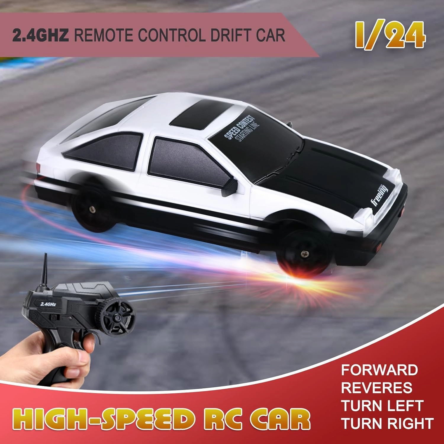 Remote Control Car RC Drift Car 2.4GHz 1:24 Scale 4WD High Speed RC Cars Vehicle with LED Lights Batteries and Drifting Tires Racing Sport Toy Cars for Adults Boys Girls Kids Gift