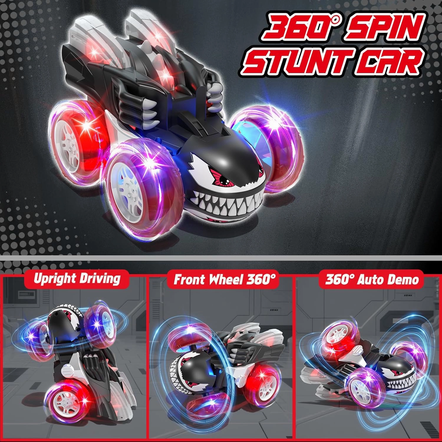 Remote Control Cars for Boys 4-7, 2.4Ghz Rechargeable RC Stunt Car with Cool Lights Toys Gift for Boys Age 4 5 6 7 8 9 10 Year Old Outdoor Toys
