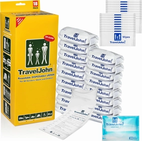 Resealable Disposable Urinal for All Genders, Adults, and Children (18 Pack) Designed for Emergencies, Travel, Camping, Long Car Rides and More - 28oz/800ml Capacity (TJ1N-C)