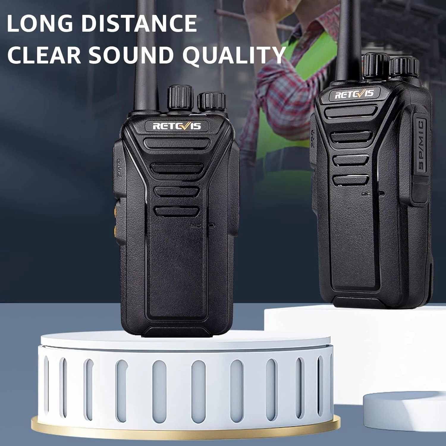 Retevis RT27 Walkie Talkies,Two Way Radio with Shoulder Speaker Mic,2 Way Radios Long Range,USB Charging Base,Local Alarm,Walkie Talkie for Adults Construction Site School Security(5 Pack)