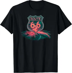 Retro Route 66 Neon Road Trip Vintage Adventure T-Shirt