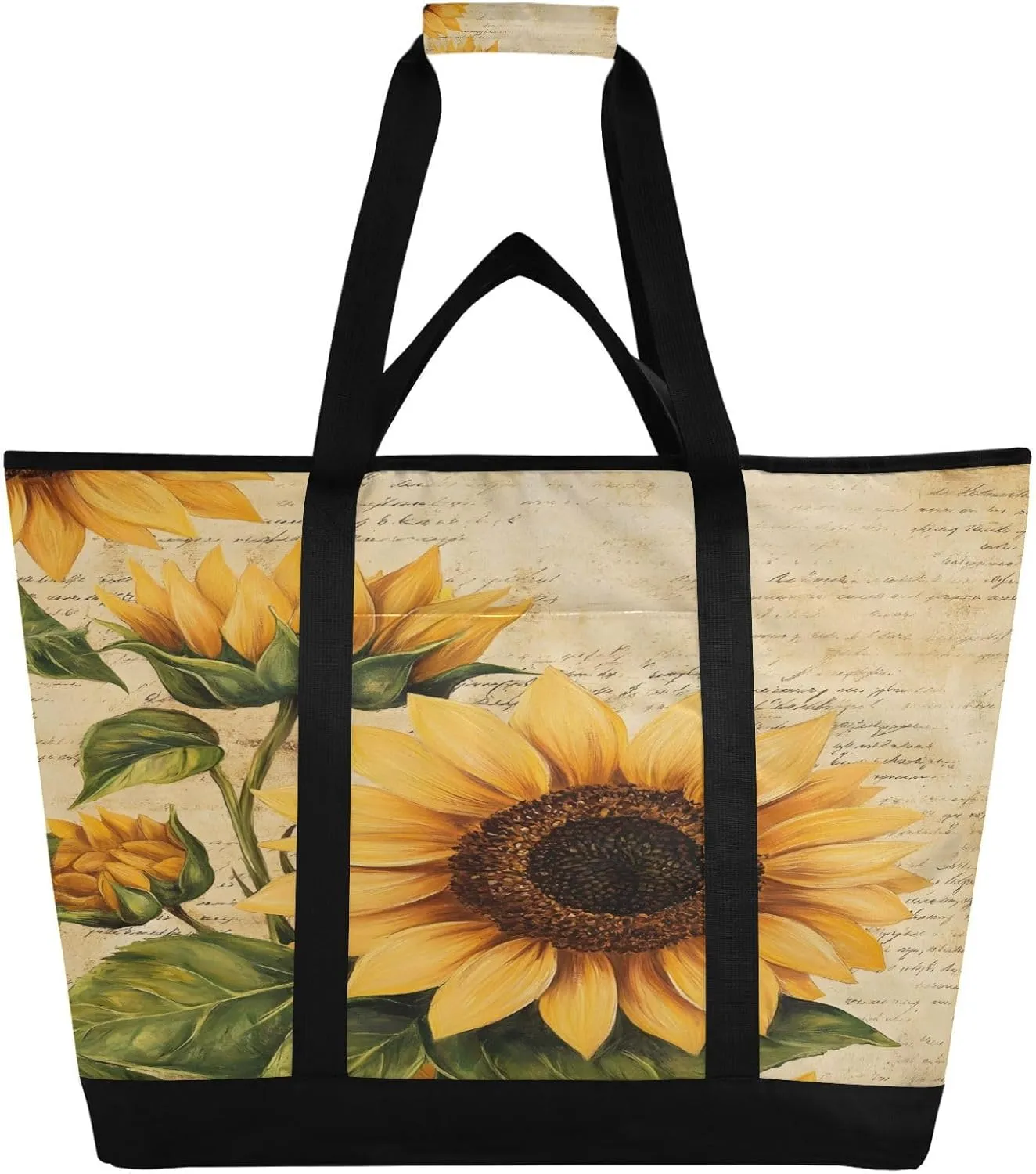 Retro Sunflower Reusable Insulated Lunchbox Cooler Bag, Leakproof Kitchen Grocery Bag Collapsible Portable Cooler Tote Bag for Picnic, Camping, Office, Travel