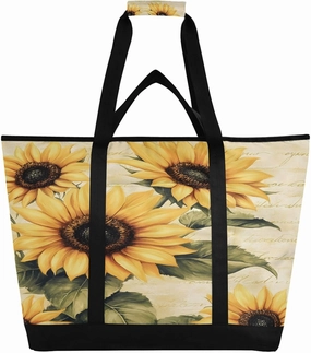 Retro Sunflower Reusable Insulated Lunchbox Cooler Bag, Leakproof Kitchen Grocery Bag Collapsible Portable Cooler Tote Bag for Picnic, Camping, Office, Travel