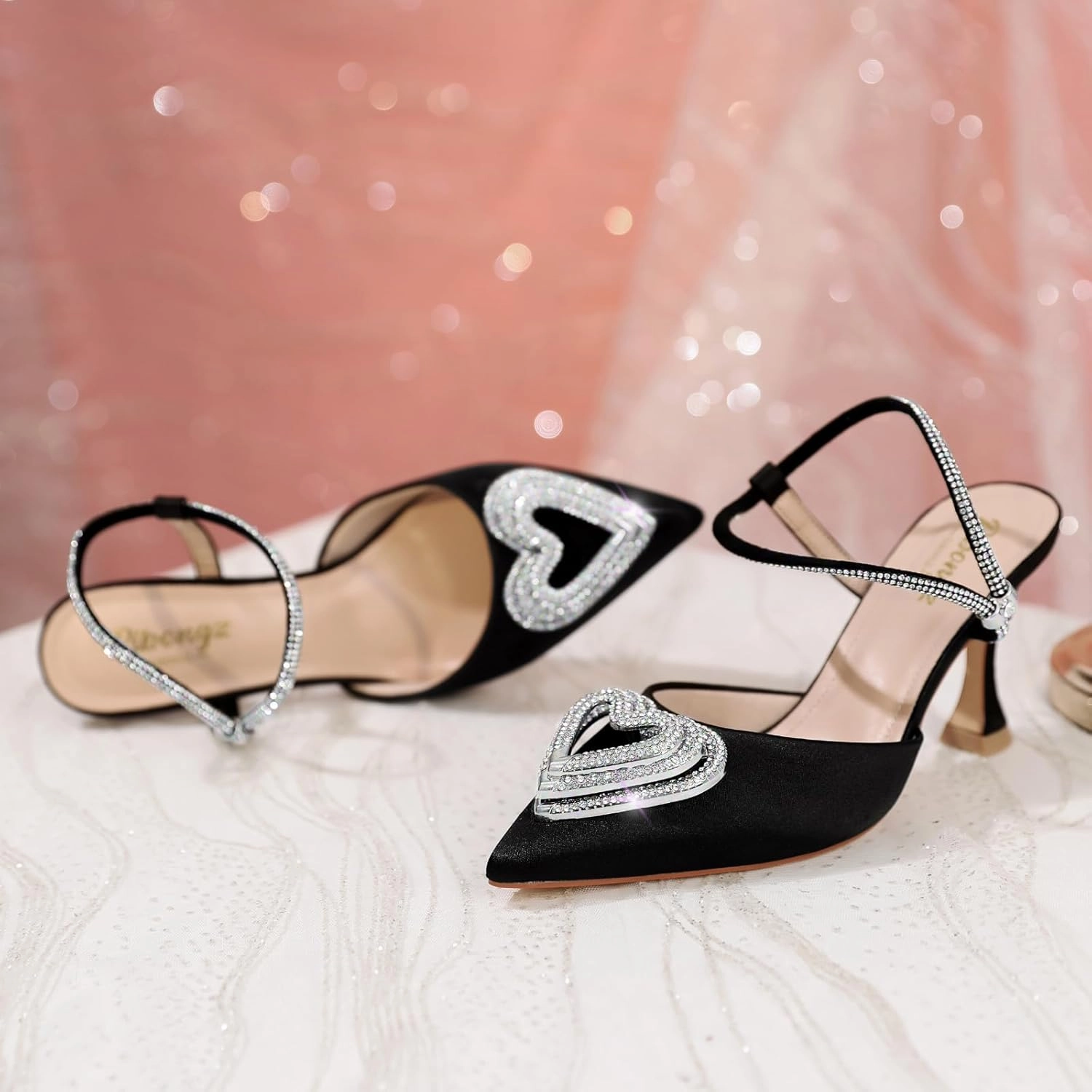 RIBONGZ Women's Wedding Shoes Glitter Sparkly Pointed Toe Strappy High Heels Sexy Ankle Strap Pumps Bridal Party Work Dress Shoes