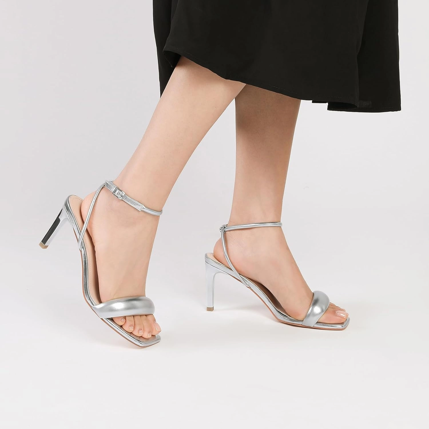 RIBONGZ Womens Sandals Dressy Gold Strappy Square Open Toe Chunky Heels Ankle Strap Kitten Sexy High Heels Prom Wedding Party Evening Summer Bridal Shoes