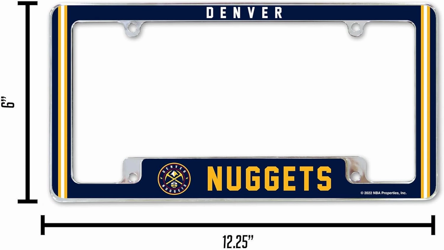 Rico Industries NBA Denver Nuggets Classic 12" x 6" Chrome All Over Automotive License Plate Frame for Car/Truck/SUV
