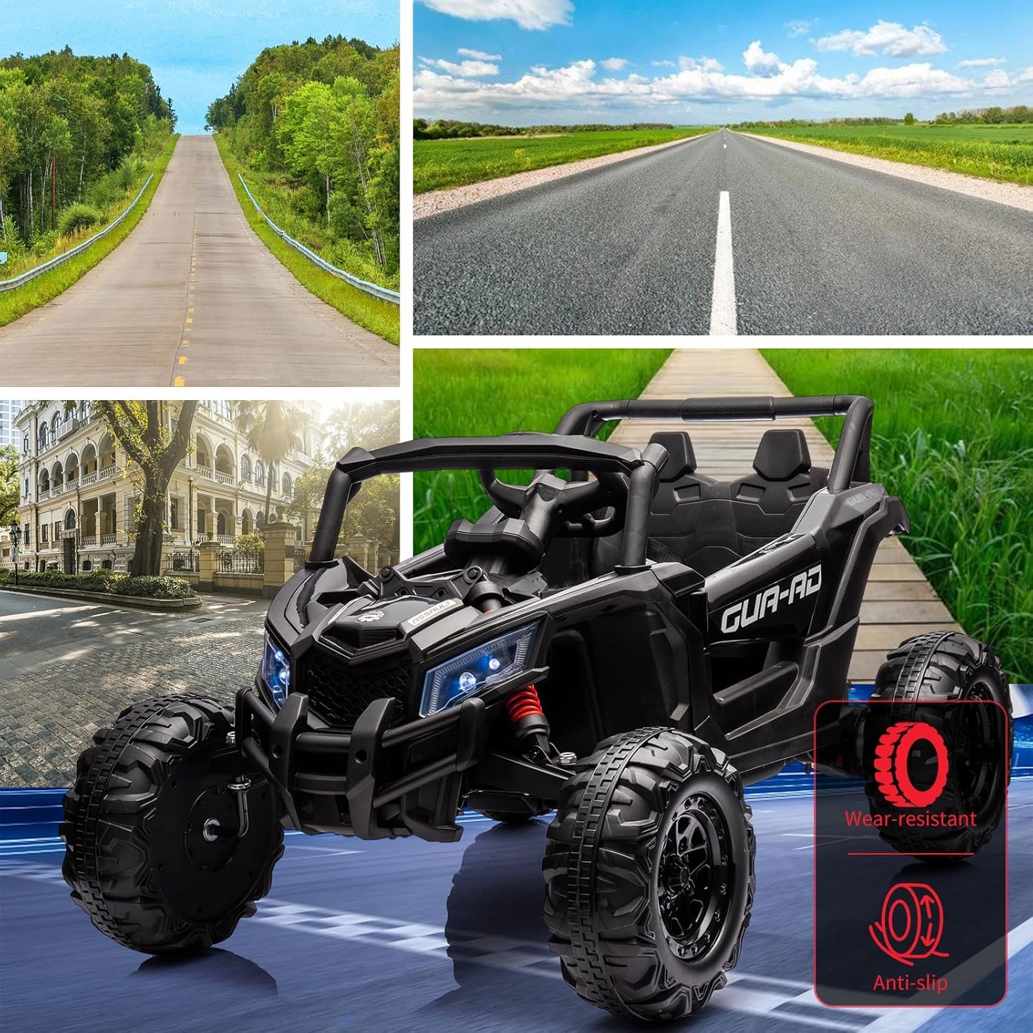 Ride on UTV Car, 24V Battery Powerd Electric Off-Road UTV Car w/Remote Control, 200W Motor, Spring Suspension, Music, LED Lights, Ride on Car for Boys Girls,Black