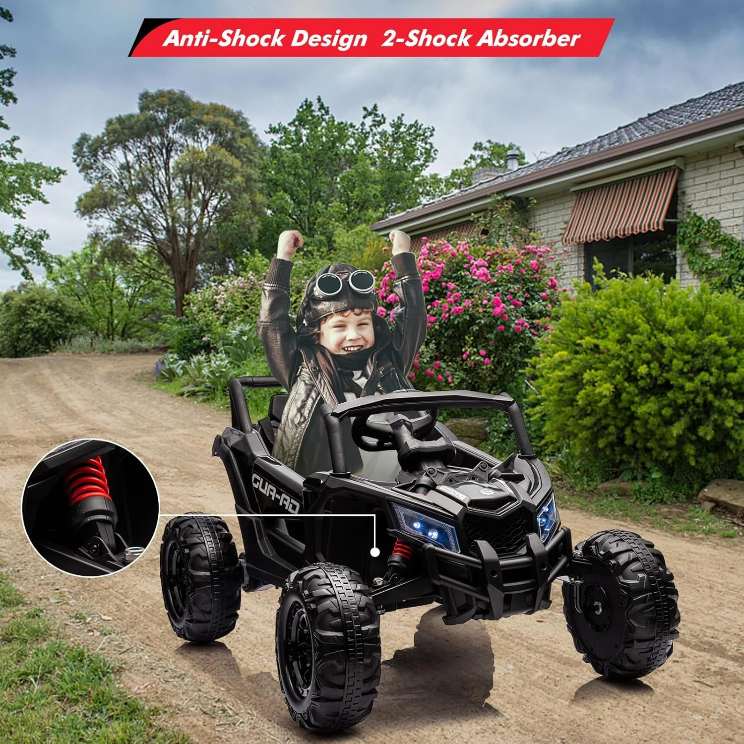 Ride on UTV Car, 24V Battery Powerd Electric Off-Road UTV Car w/Remote Control, 200W Motor, Spring Suspension, Music, LED Lights, Ride on Car for Boys Girls,Black