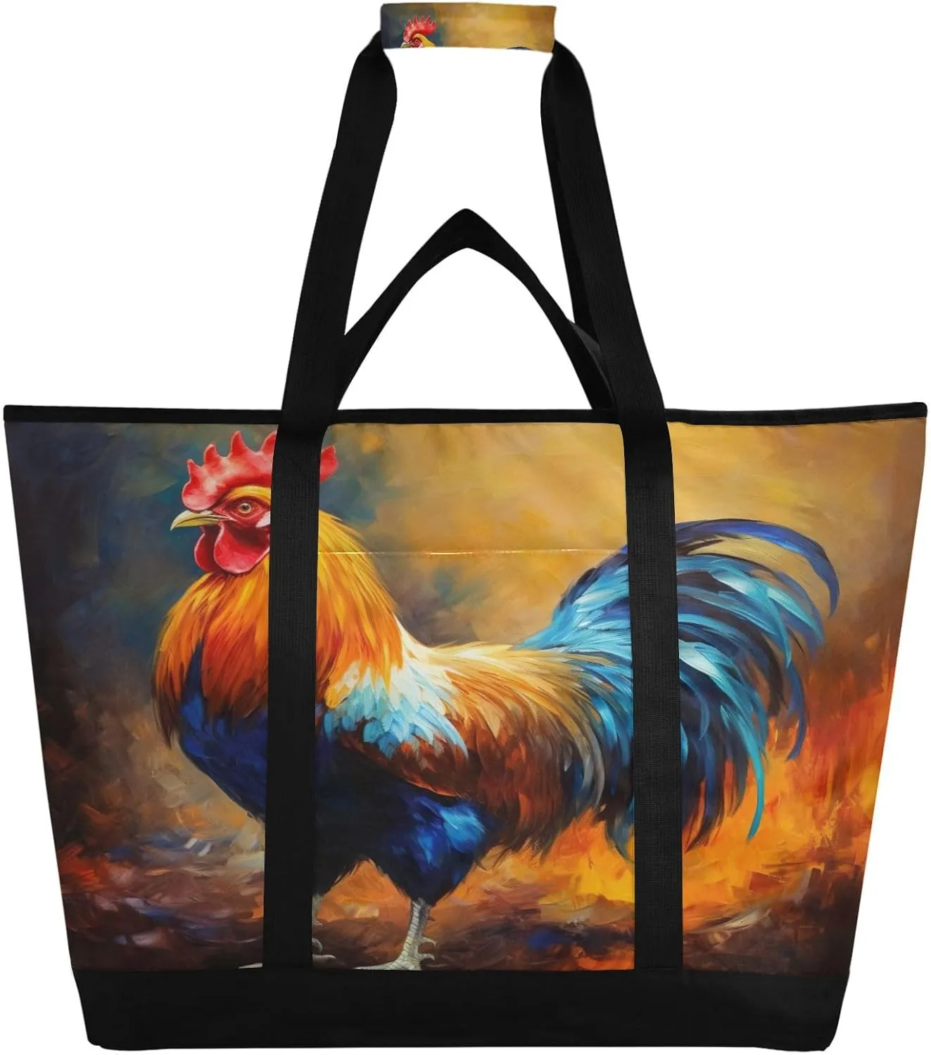 Rooster Reusable Insulated Lunchbox Cooler Bag, Leakproof Kitchen Grocery Bag Collapsible Portable Cooler Tote Bag for Picnic, Camping, Office, Travel