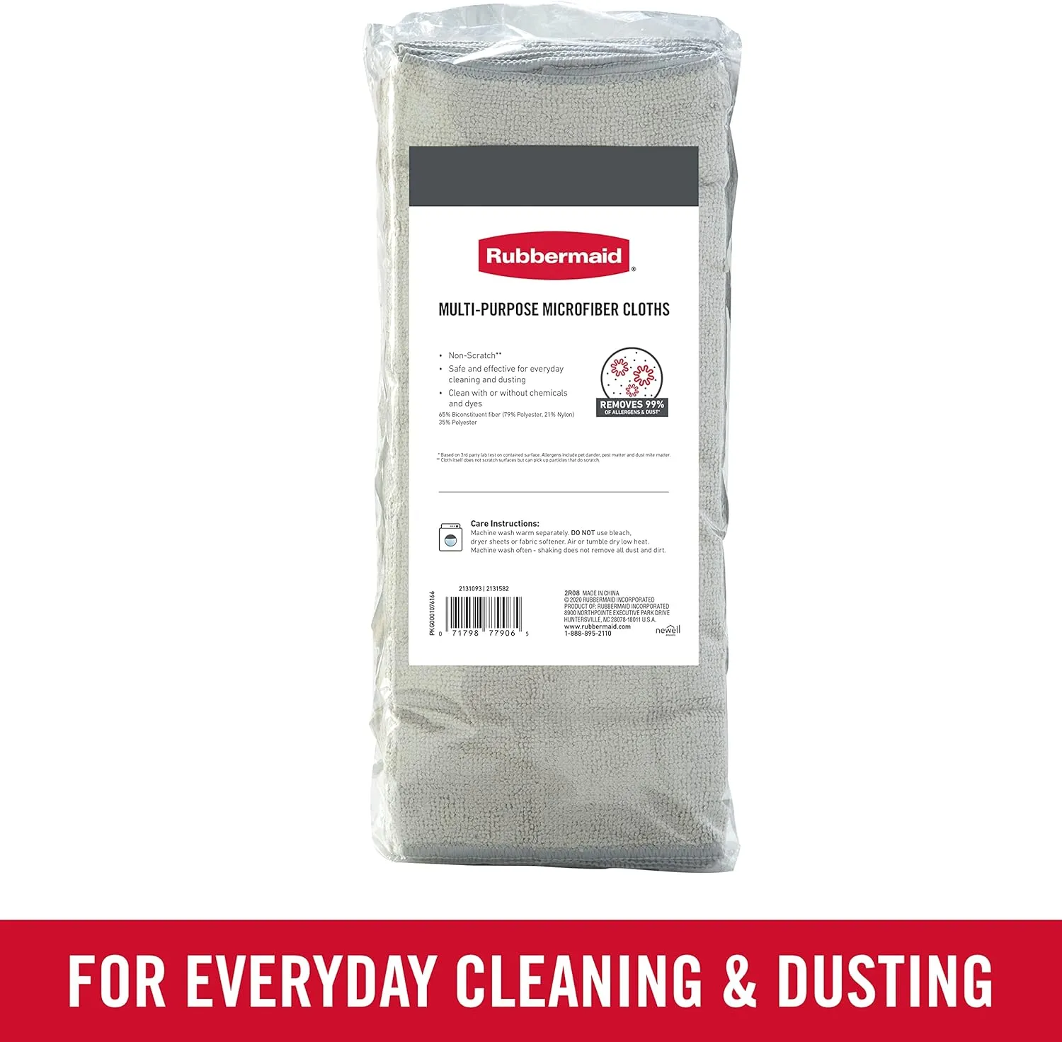 Rubbermaid All Purpose Microfiber Cleaning Cloth Towels 50 Pack 12"x12" Non-Scratch Reusable/Washable for Cleaning/Wiping/Polishing for Home/Kitchen/Car Gray