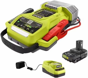 RYOBI ONE  18V Cordless 1600A Jump Starter with LED Work Light Kit with 2.0 Ah Battery and Charger