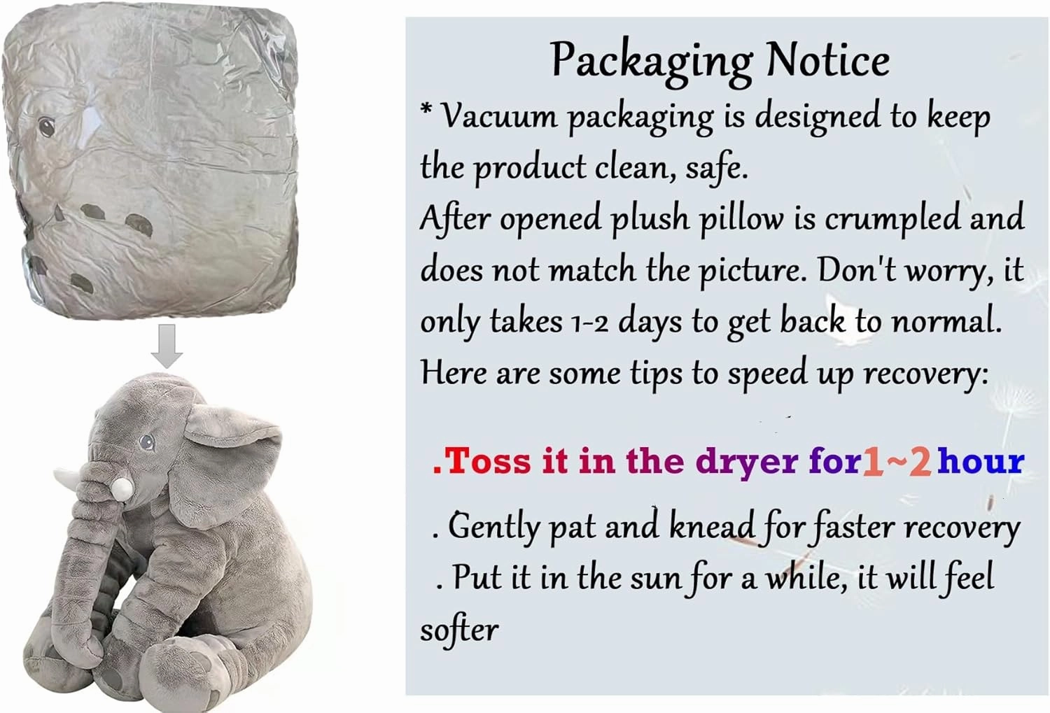 Ryttir 24 Inch Fuzzy Large Elephant Stuffed Animal, Soft Stuffed Elephant Toy Cuddly Bedroom Elephant Plush, Funny Elephant Gifts for Girls Boys