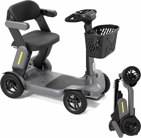 S3 Foldable Mobility Scooter for Adults, Seniors - 25 Miles Range, 6 mph, Lightweight Mobility Scooter for Travel, Improved Safety, Large Wheels for Outdoor, LED Headlight, Basket