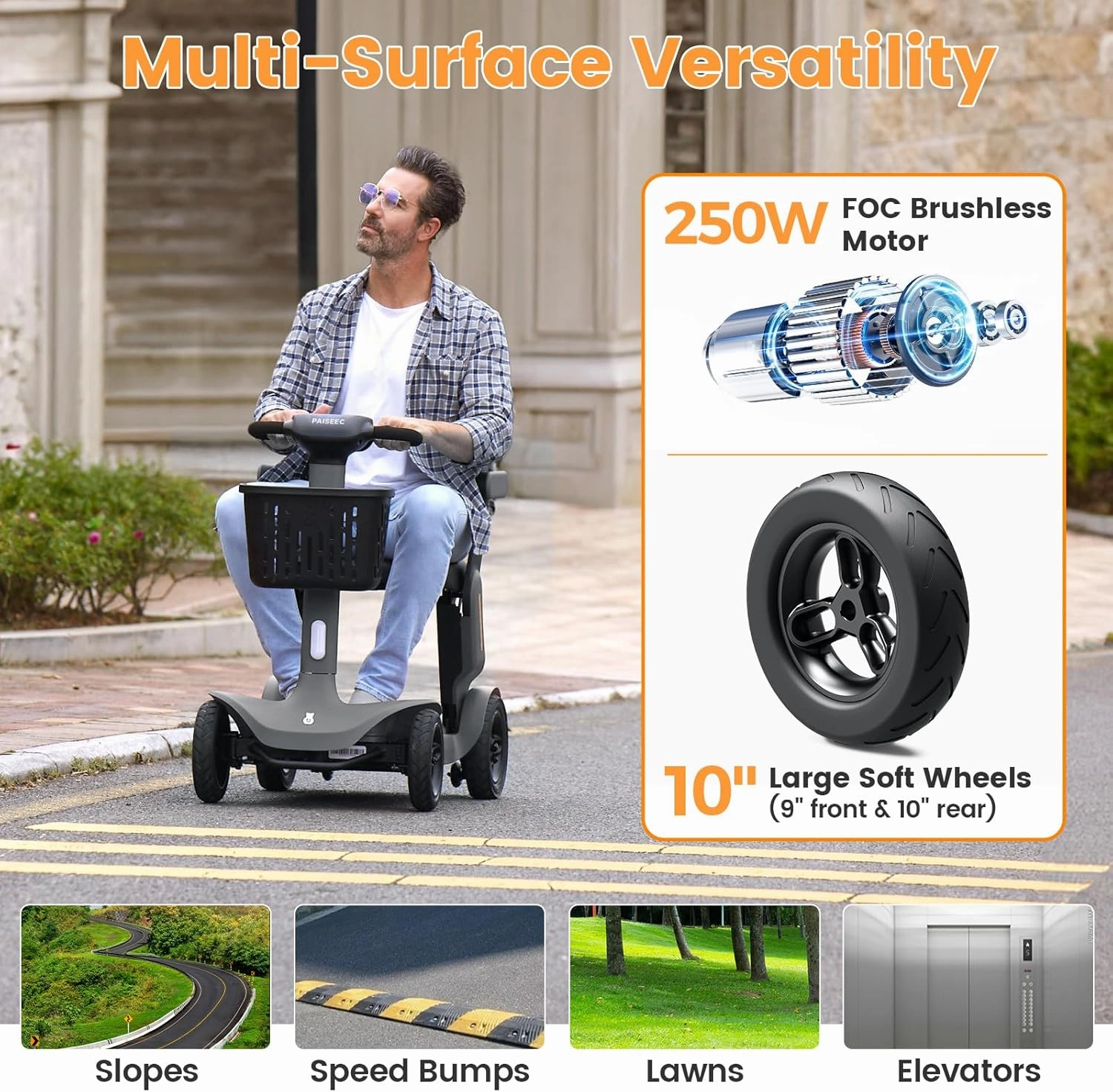 S3 Foldable Mobility Scooter for Adults, Seniors - 25 Miles Range, 6 mph, Lightweight Mobility Scooter for Travel, Improved Safety, Large Wheels for Outdoor, LED Headlight, Basket