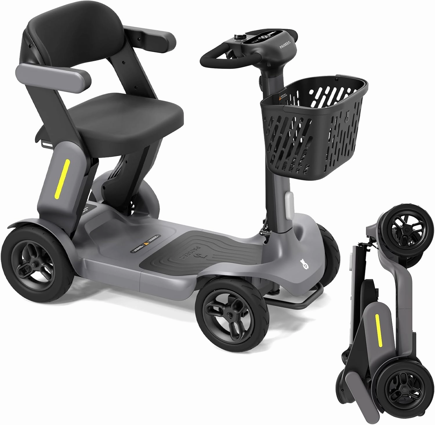 S3 Foldable Mobility Scooter for Adults, Seniors - 25 Miles Range, 6 mph, Lightweight Mobility Scooter for Travel, Improved Safety, Large Wheels for Outdoor, LED Headlight, Basket