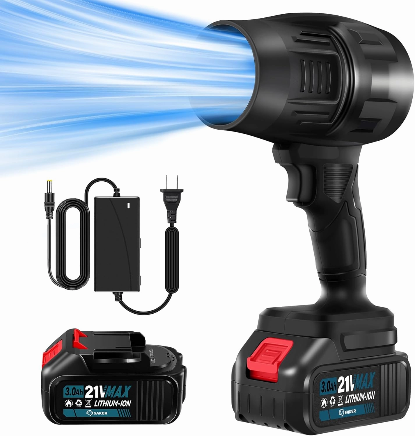 Saker Cordless Leaf Blower Portable Dust Cleaner Handheld Turbo Jet Blower 180000 RPM with Adjustable Speed for Father's Day Patio Cleaning, Drying,Camping Gift for Men Dad BF170 2 Batteries