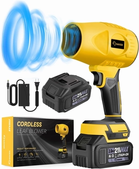 Saker Handheld Cordless Leaf Blower Portable Dust Cleaner Turbo Jet Blower 180000 RPM Compressed Air Duster with Adjustable Speed for Drying Patio Cleaning Camping 2 Batteries Yellow
