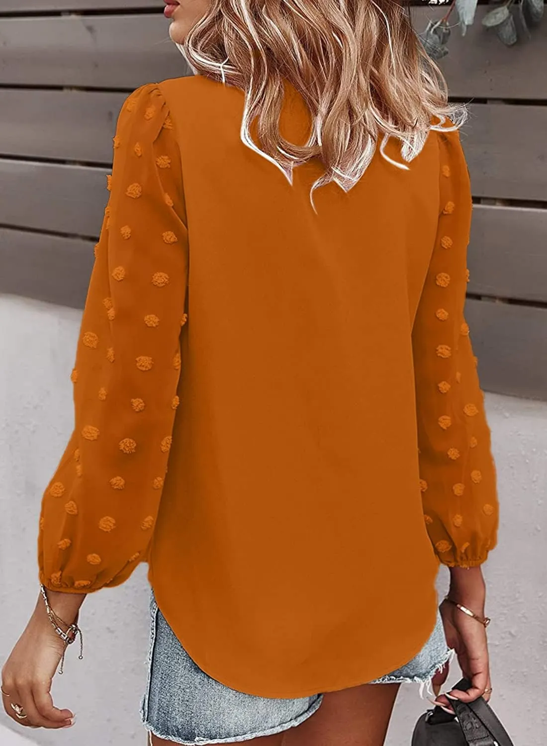 Samefar Women's Long Sleeve Pom Pom Top V Neck Pleated Shirts Casual Loose Chiffon Blouse