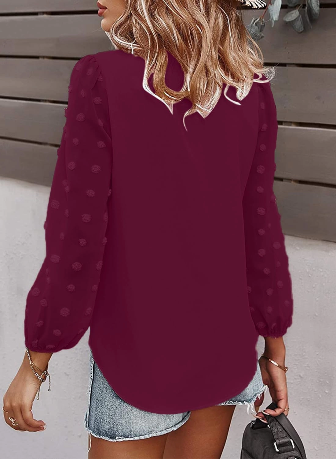 Samefar Women's Long Sleeve Pom Pom Top V Neck Pleated Shirts Casual Loose Chiffon Blouse