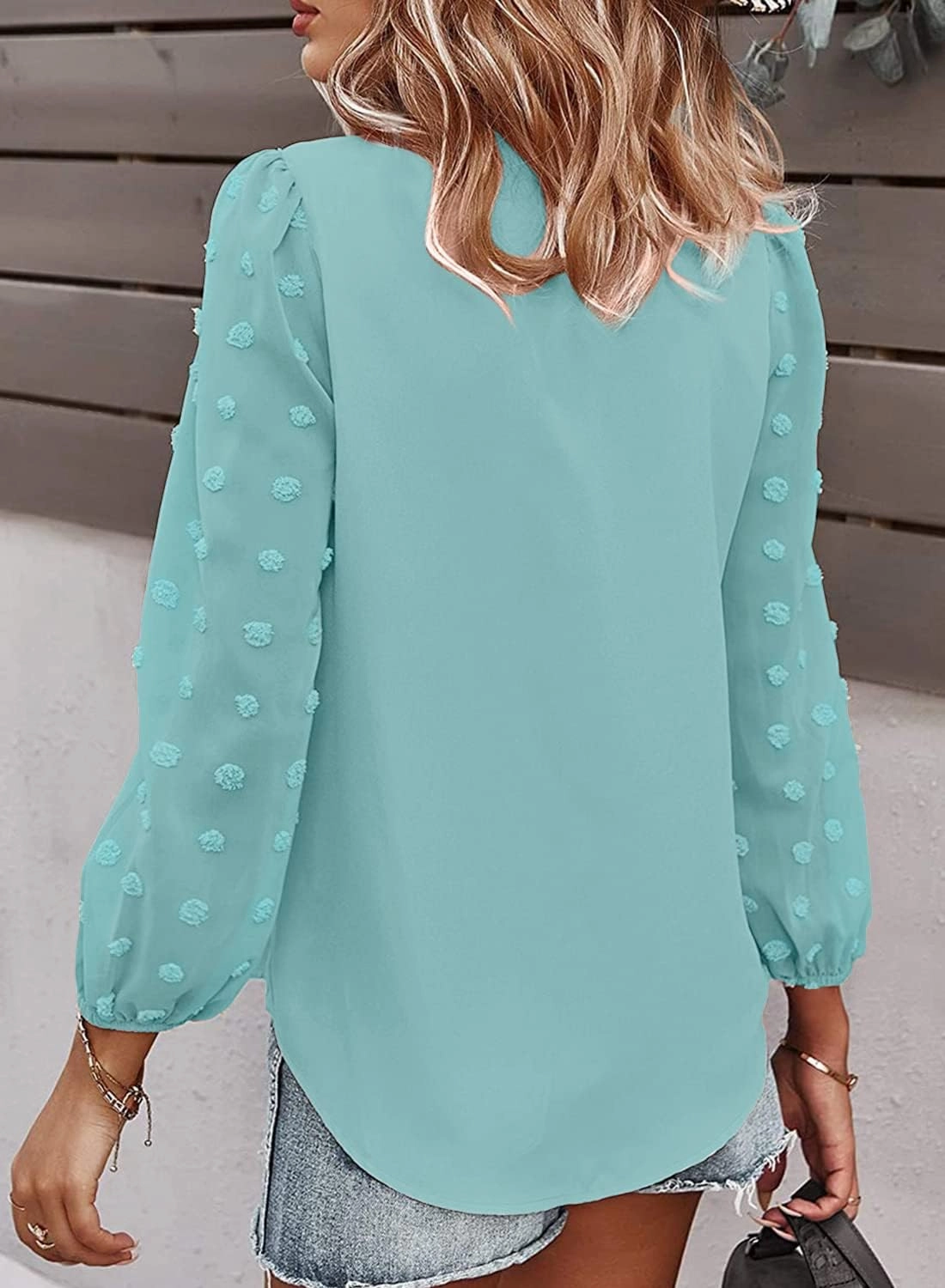 Samefar Women's Long Sleeve Pom Pom Top V Neck Pleated Shirts Casual Loose Chiffon Blouse