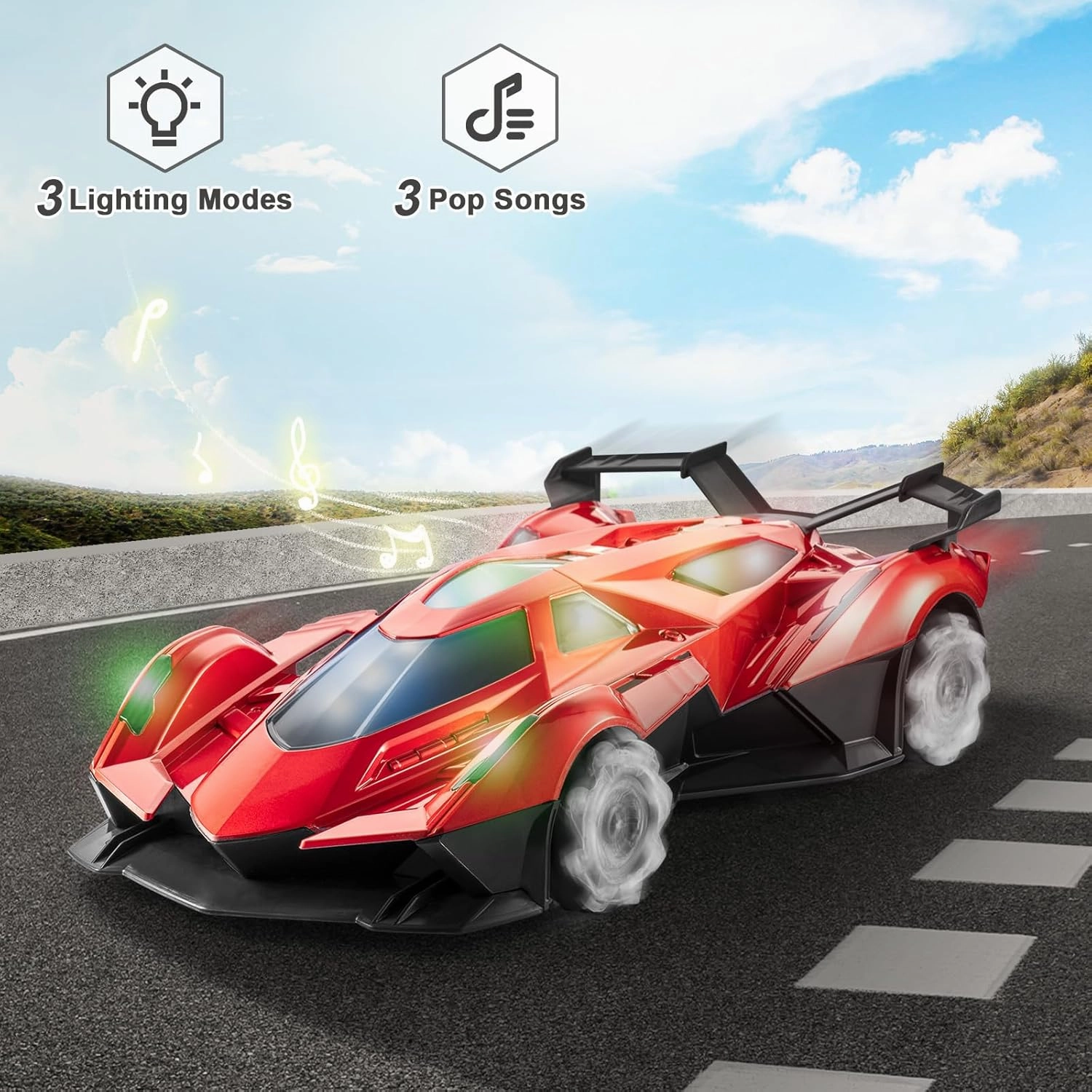 SASBSC Lambo Remote Control Car for Boys 4-7 8-12 Drift Rc Cars with 360° Rotation, Spray, Music & Lights 1:12 Rechargeable Rc Car Toys 10-12km/h Sport Race Toy Cars Gifts for Kids (Red)