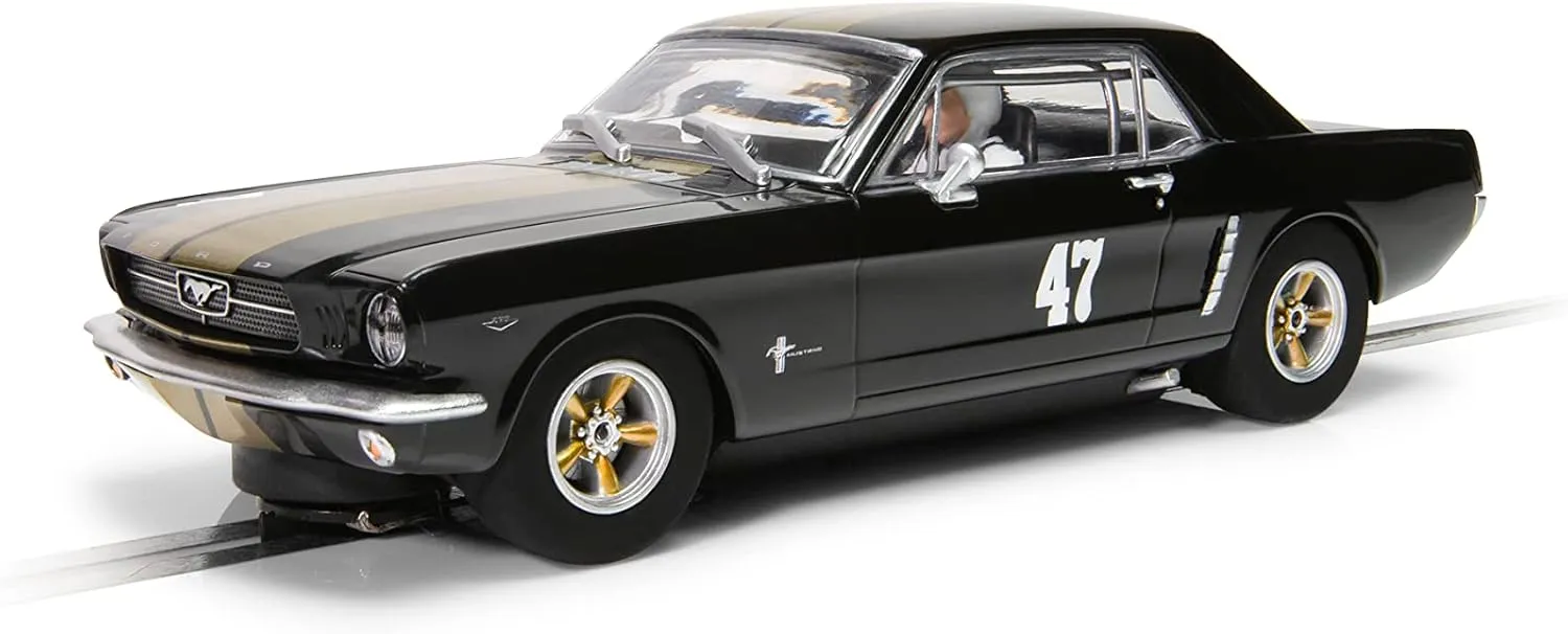 Scalextric Classic Ford Mustang Black and Gold #47 1:32 Slot Race Car C4405
