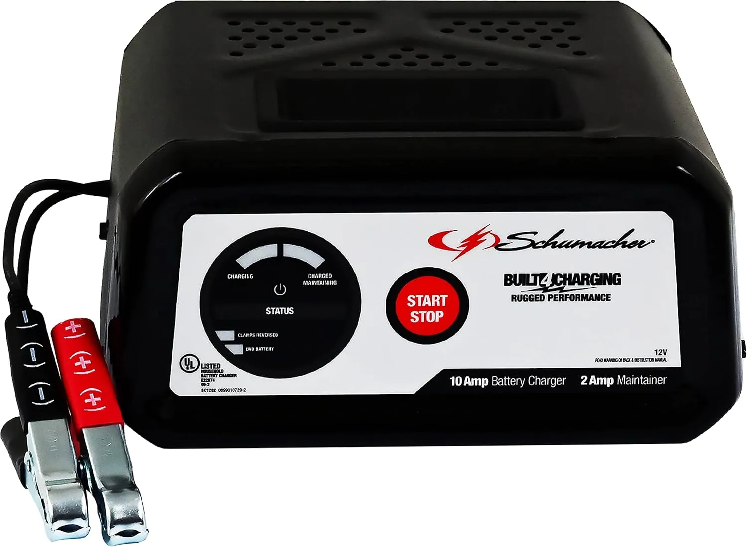 Schumacher Electric 10A Battery Charger and Maintainer, 3-in-1 Solution for 12V Batteries, SC1282, for Motorcycle, Power Sport, Lawn Tractor, Car, SUV, and Marine Batteries