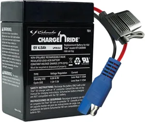 Schumacher Electric 6V Battery for Ride On Toys - 4.5 AH - with Replaceable Fuse - 6 Volt Rechargeable Battery for Kid Trax KT1269WM & Other Vehicles with B Connector - Safe & Easy to Use