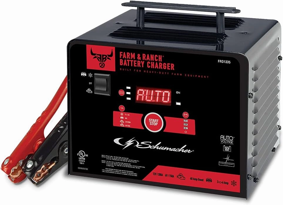 Schumacher Electric Farm and Ranch 6A Battery Charger and 200A Engine Starter, 4-in-1 Solution for 6/12V Batteries, Battery Maintainer, 40A Boost, FR01335, for Car, Truck, and Marine Batteries