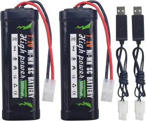 sea jump 2PCS 7.2V 5000mAh NiMH Battery with KET-2P Plug and USB Charger Suitable for RC Truggy Buggy Tank Racing Remote Control Car Truck High-Power Battery with Tamiya Connector