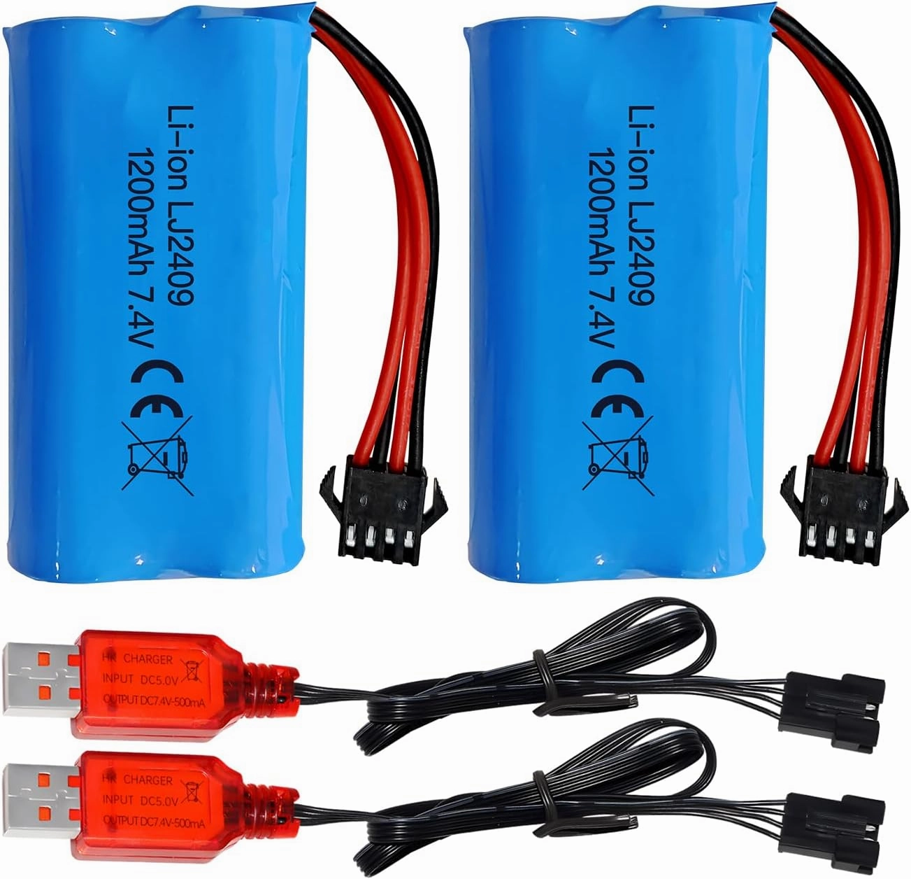 sea jump 2PCS 7.4V 1200mah SM-4P Plug Rechargeable Battery with USB Charging Cable for EC08 RC Toy Car Model Off-Road Vehicle Climbing Drift Racing Remote Control Boat Battery