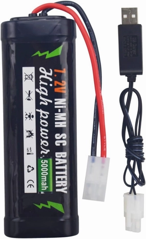 sea jump 7.2V 5000mAh NiMH Battery with KET-2P Plug and USB Charger Suitable for RC Truggy Buggy Tank Racing Remote Control Car Truck High-Power with Tamiya Connector Battery