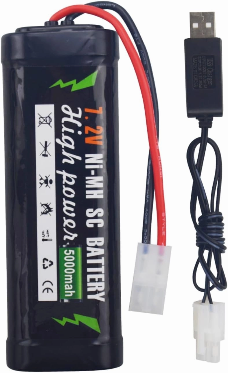 sea jump 7.2V 5000mAh NiMH Battery with KET-2P Plug and USB Charger Suitable for RC Truggy Buggy Tank Racing Remote Control Car Truck High-Power with Tamiya Connector Battery