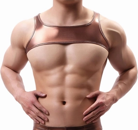 SEAUR Men's Shiny Metallic Sleeveless Half Tank Top Sexy Sparkly Arm Sleeves Shrug Muscle Workout Sports Tops Clubwear