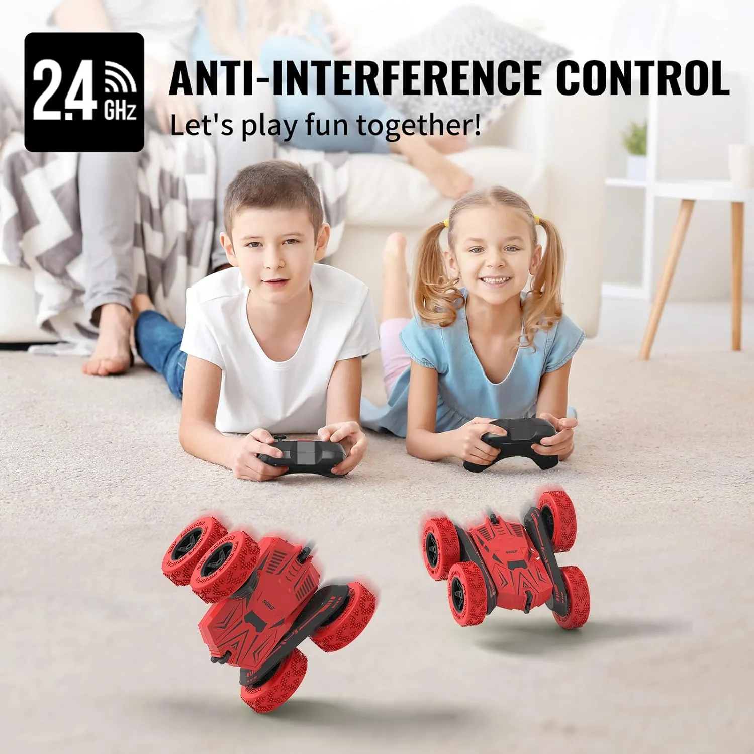 SGILE RC Stunt Car Toy Gift, 4WD Remote Control Car with 2 Sided 360 Rotating Rc Car for Kids Girls Boys Age 4 6 7 8 12, Red