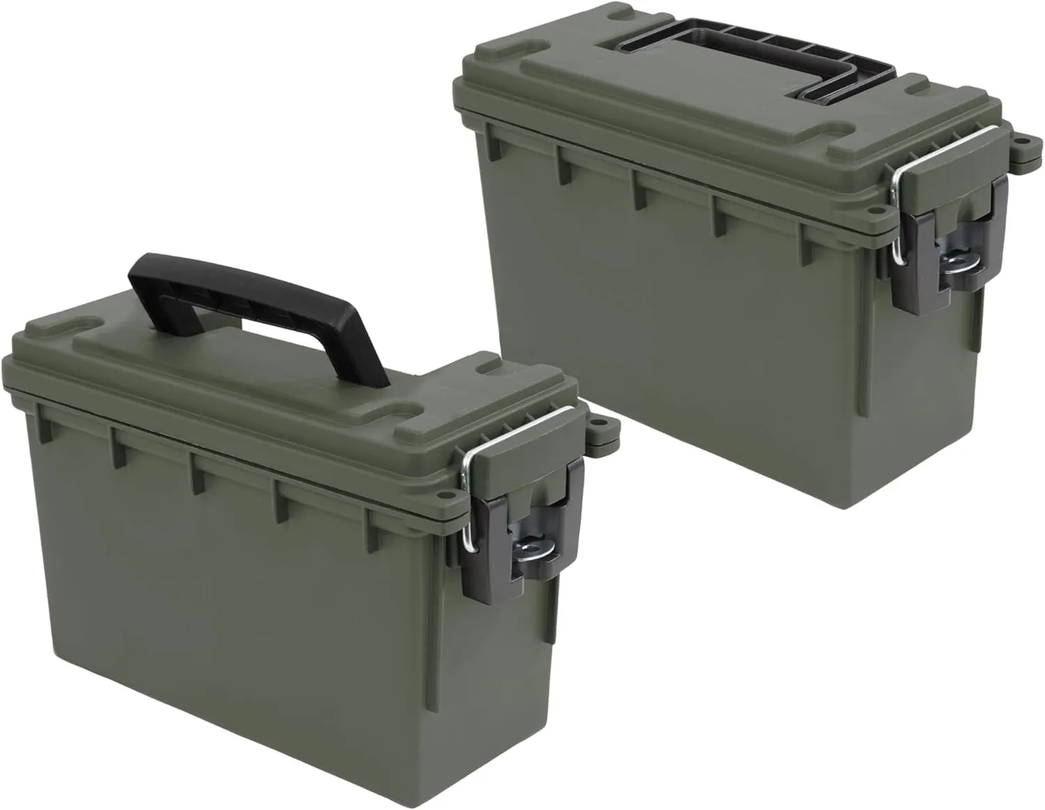 Sheffield 12791 2-Pack Ammo Storage Box, Stackable .30 Cal Field Boxes, Water and Dust Resistant, Lockable Storage Box with Handle, Secures Hunting Gear, Supplies, and Bullets, Made in the USA, Green
