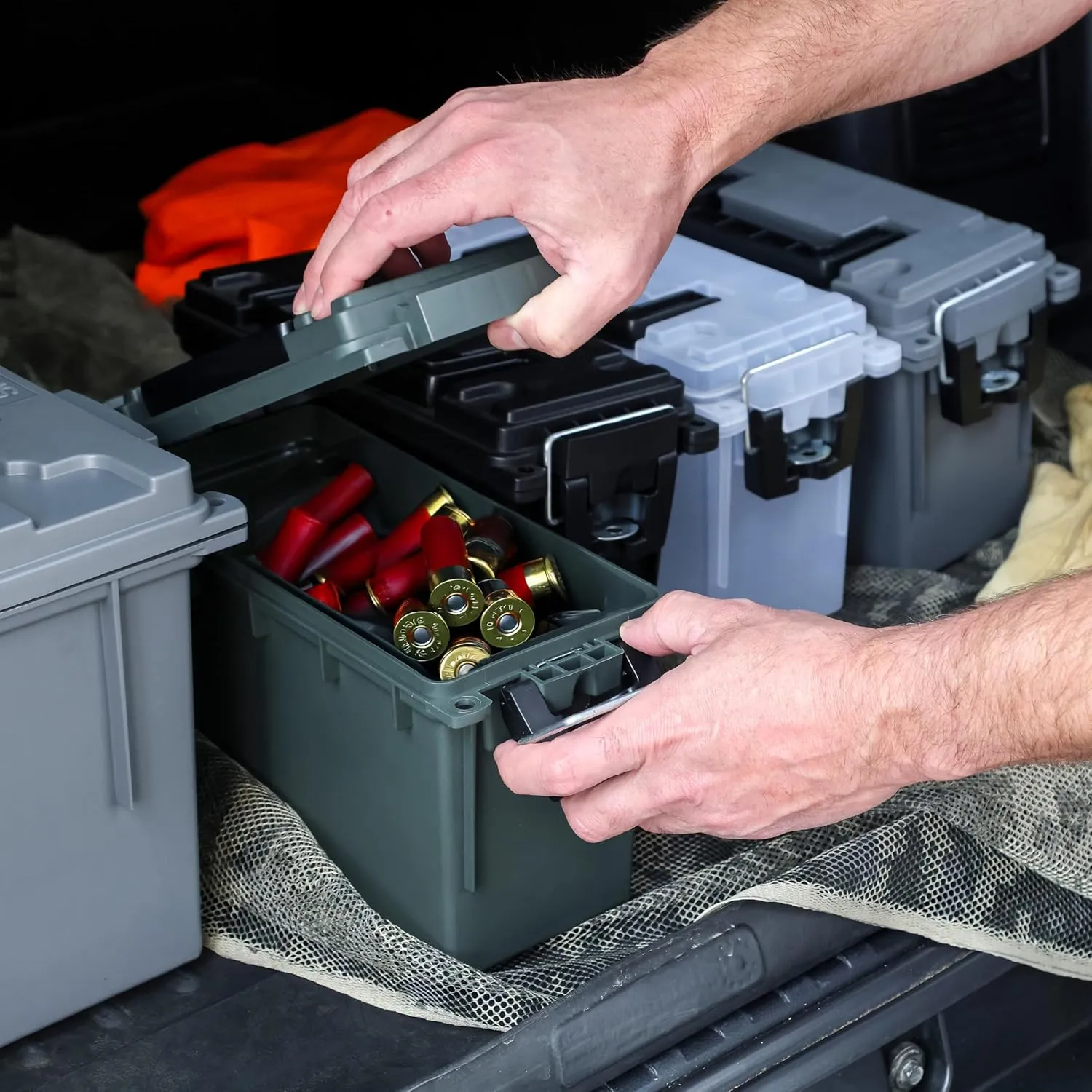 Sheffield 12791 2-Pack Ammo Storage Box, Stackable .30 Cal Field Boxes, Water and Dust Resistant, Lockable Storage Box with Handle, Secures Hunting Gear, Supplies, and Bullets, Made in the USA, Green