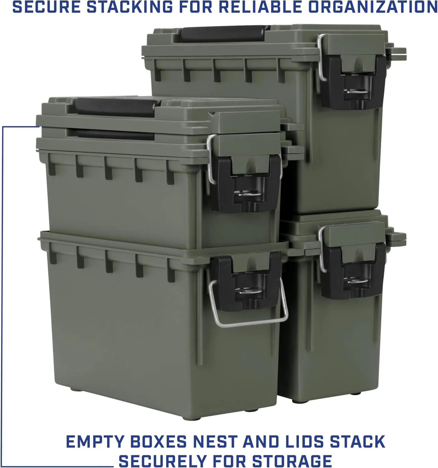 Sheffield 12791 2-Pack Ammo Storage Box, Stackable .30 Cal Field Boxes, Water and Dust Resistant, Lockable Storage Box with Handle, Secures Hunting Gear, Supplies, and Bullets, Made in the USA, Green